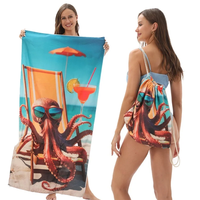 2-in-1 Beach Towel Backpack, Quick Dry Absorbent Towel Bag, Foldable Convertible Storage for Swimming Picnic Vacation Essentials