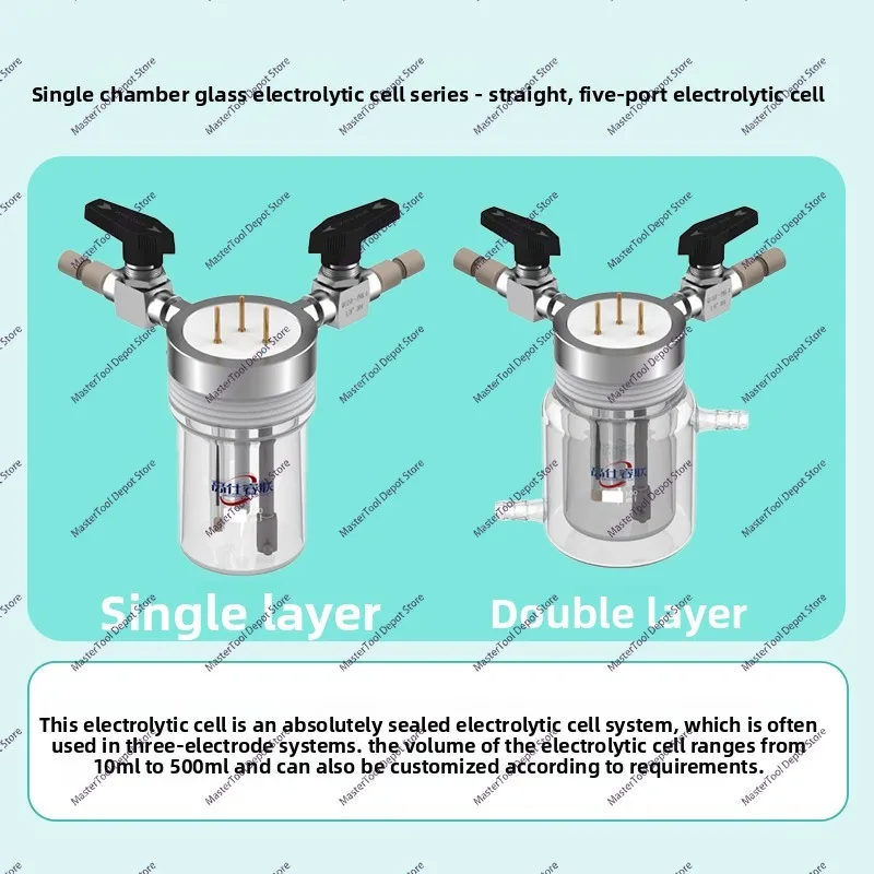 In-line Five-hole Electrolyzer C002-2 Absolutely Sealed Single-chamber Glass Electrolyzer with Double Valves