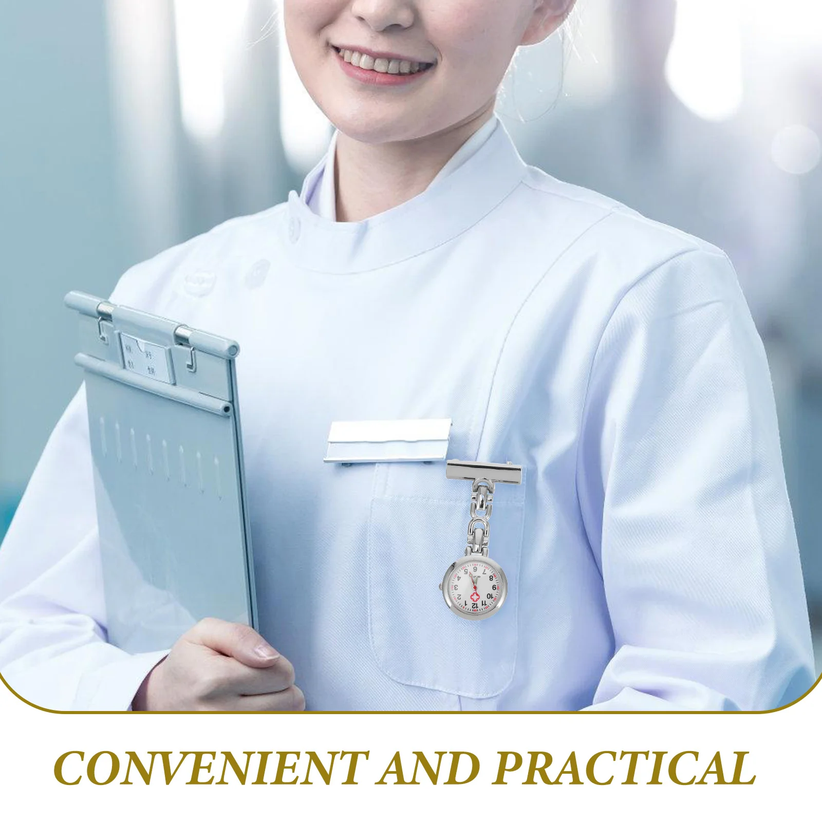 ساعة جيب للممرضات الطبية البيضاء بتصميم بسيط معلق مع مشبك دبوس بتصميم ريترو للهدايا