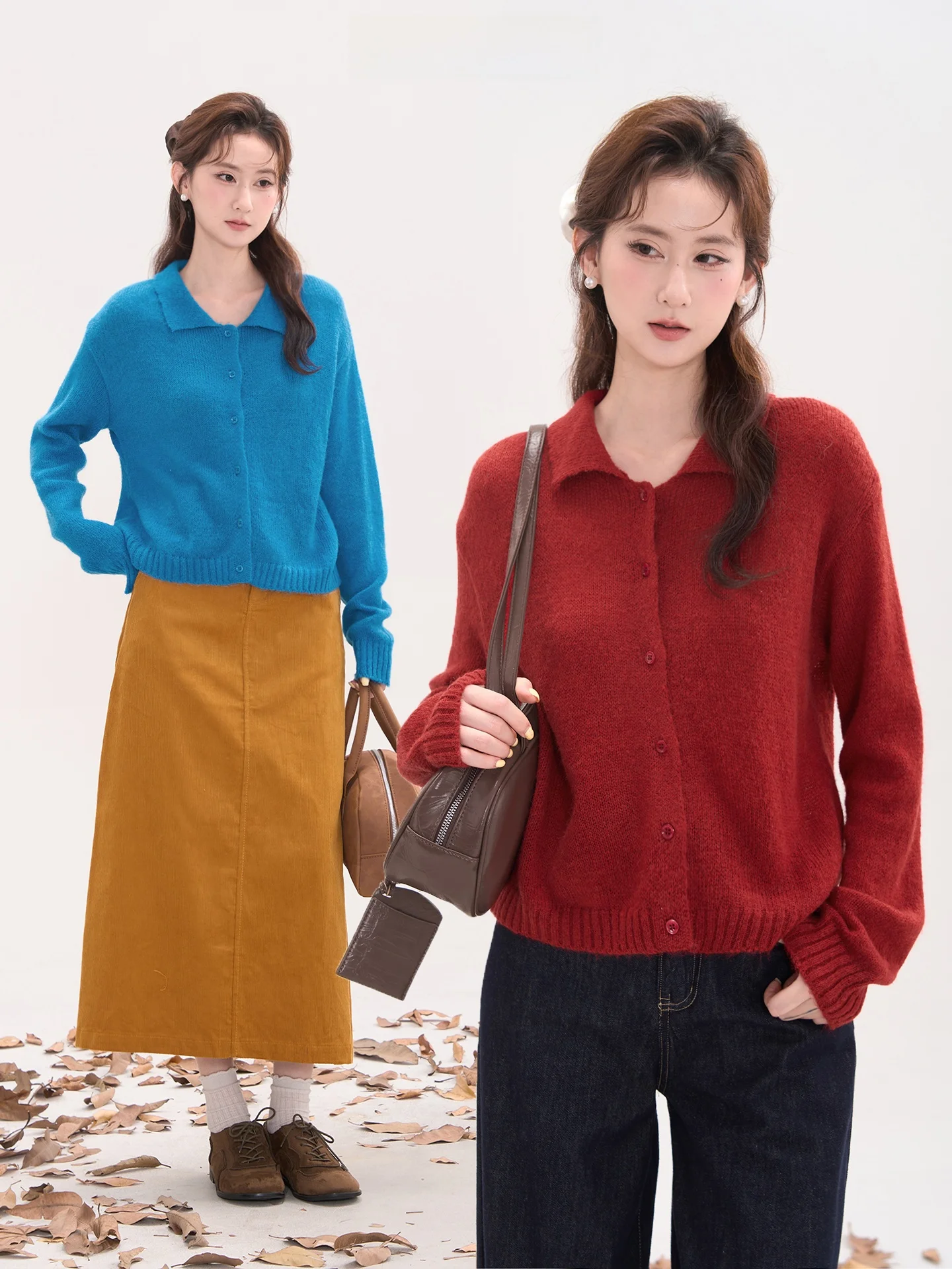 

Корейский вязаный кардиган-свитер для женщин, тонкий, с отложным воротником, длинными рукавами, свободного кроя, осенне-зимняя мода