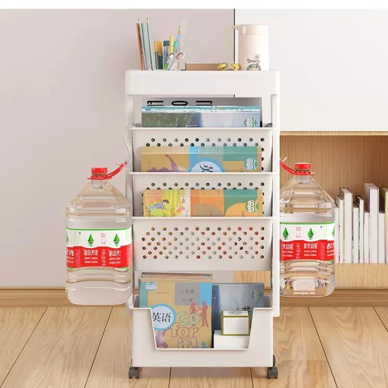 Simple Mobile Versatile Storage Rack on Wheels for Books Documents Home Office Classroom Flexible Moving Shelf
