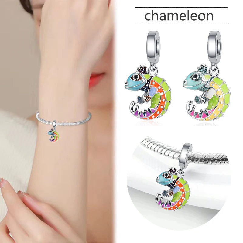 جديد 925 فضة ديناصور الحرباء سحر of ley 925 سلسلة مطرز صالح الأصلي قلادة سوار DIY بها بنفسك السيدات مجوهرات #3