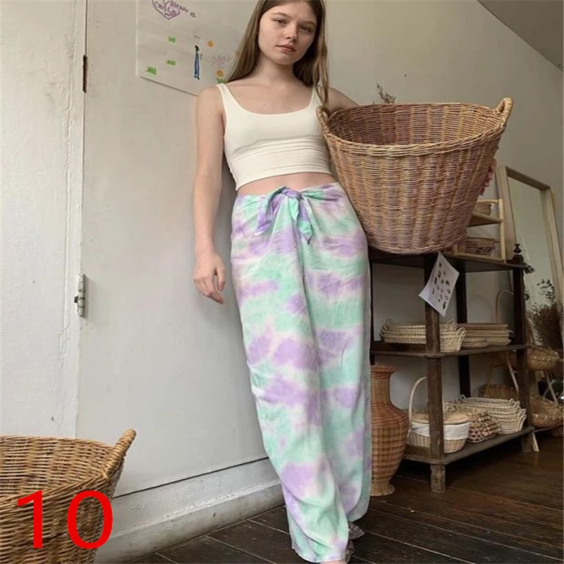 New Fashion Leisure 2022 Summer Women's Tie Dyed Wide Leg Streamer Pants