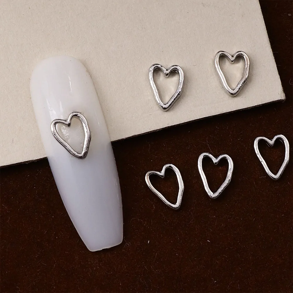 50PCS 3D Gold Silber Metallic Charms Mix Farben Liebe Mini XL Herz Rahmen Solide Schleife Relief Legierung Nail art strass Dekorationen – Detail 2