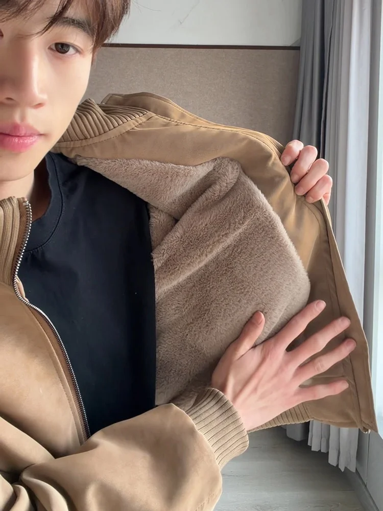 

Утепленная куртка из искусственной кожи на флисовой подкладке, мужская осенне-зимняя куртка с воротником-стойкой, теплая верхняя одежда в бейсбольном стиле