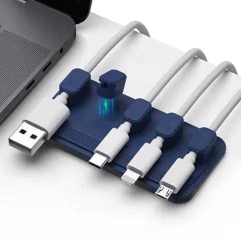 Car mounted magnetic cable management, silicone cable clamp, desktop multi-purpose wire holder, 5 clips for lighting USB C micro