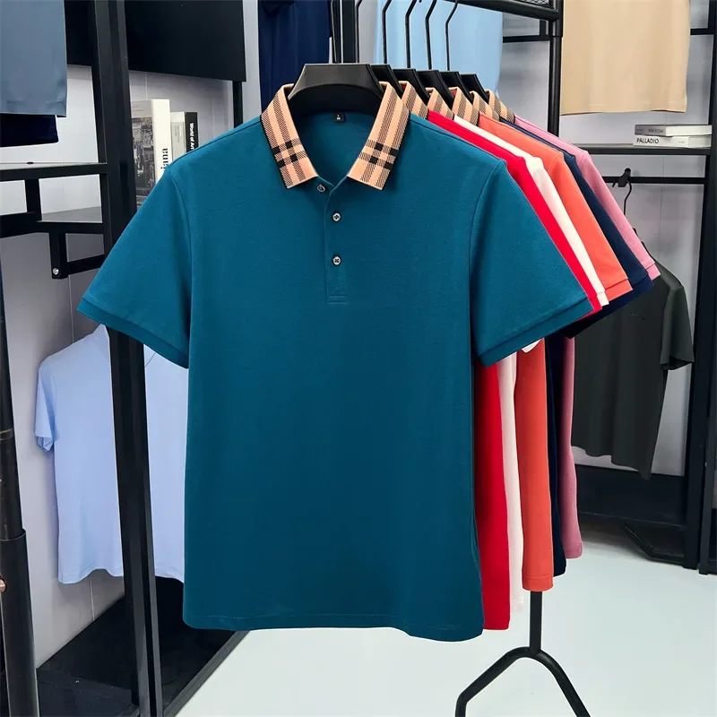 Pop High Quality Striped Lapel Short Sleeve T-shirt Men's Summer Comfort Fashion Trend Loose Casual New Breathable Luxury Polo S - Image 5