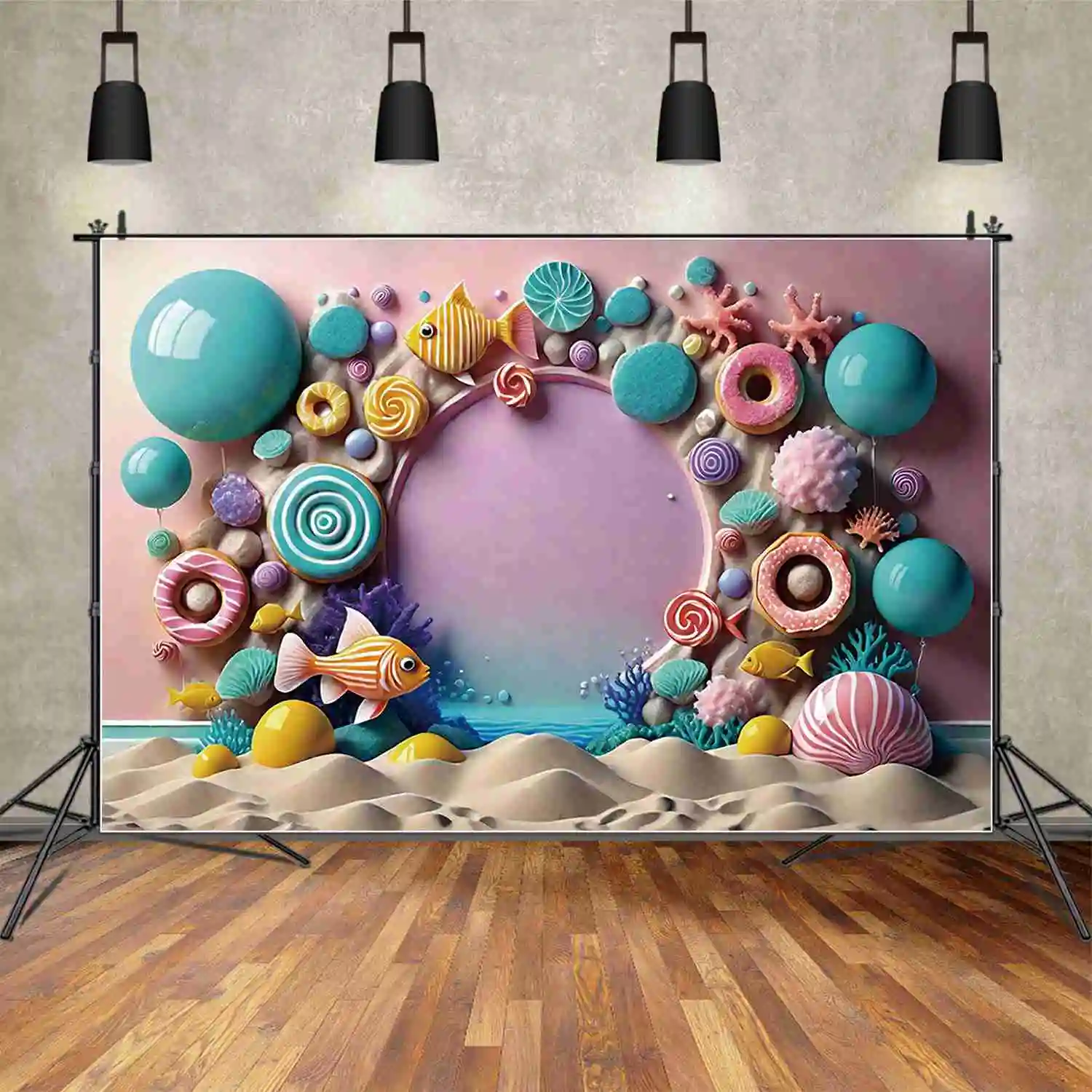 MOON.QG Seabed 3D Candy Wall Birthday 1 Year Background Baby Summer Candyland Undersea Backdrops Custom Party Photozone Supplies