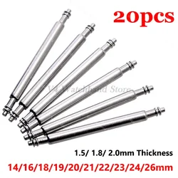 20pcs Watch Band Spring Pins 1.5mm 1.8mm 2.0mm Thickness Metal Spring Bars 16/18/20/22/24/26mm Strap Link Pins Watch Repair Tool