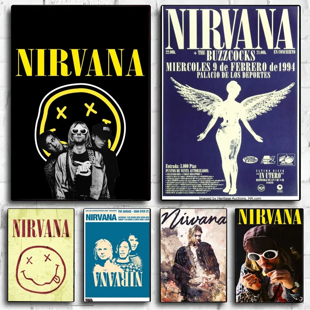 A-N-Nirvana-Rock Band Poster No Framed Poster Kraft Club Bar Paper Vintage Poster Wall Art Painting Bedroom Study Stickers