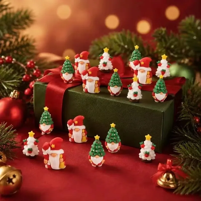 Santa Elf Resin Ornaments Christmas Miniatures Merry Xmas 3D PVC Decoration Home Table Figurines New Year Gift Box Decoration