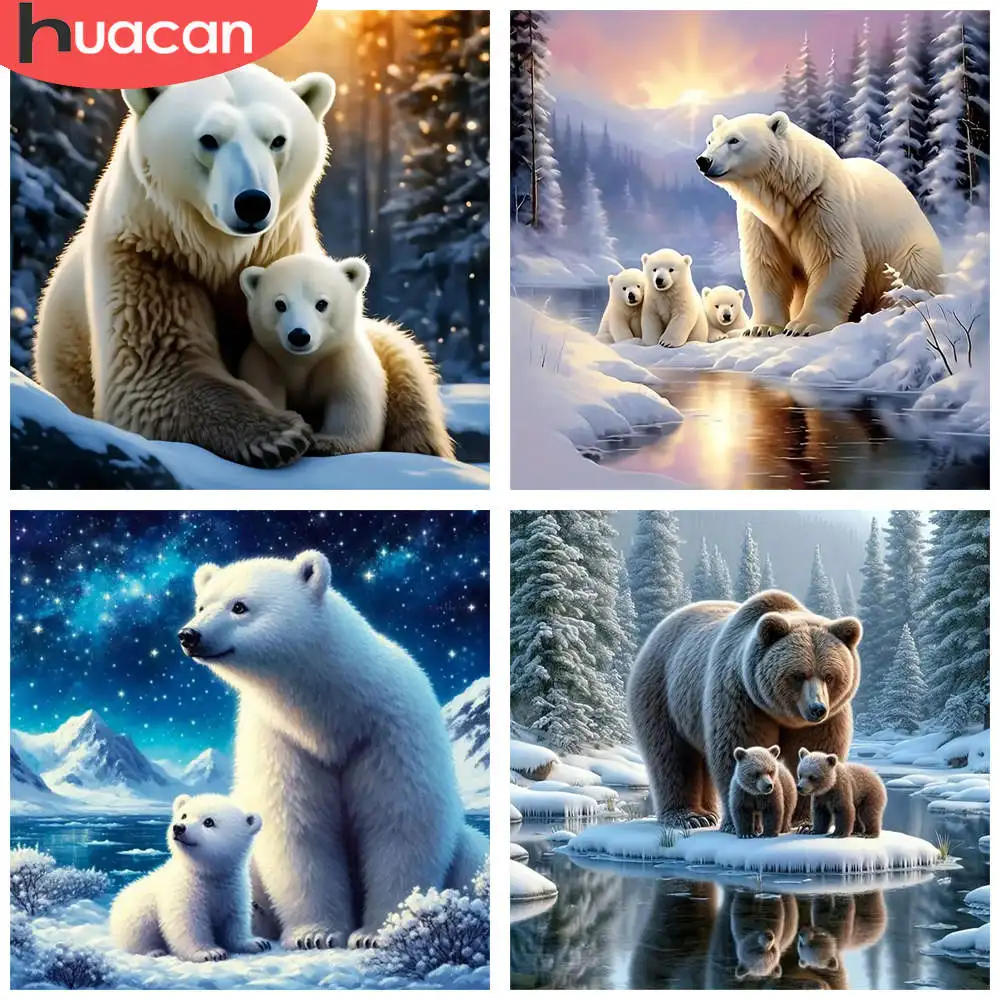 HUACAN 1 stücke Diamant Malerei Eisbären Familie Winter Wald Szene Leinwand 5D DIY Diamant Stickerei Kits Voll Bohrer Mosaik kunst