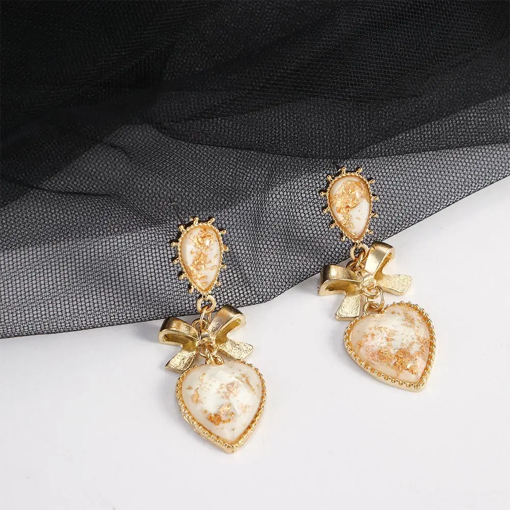 Korean Dangle Earrings Classic Cute Bowknot Peach Heart Pendant Earrings Party Jewelry Women\'s Gifts