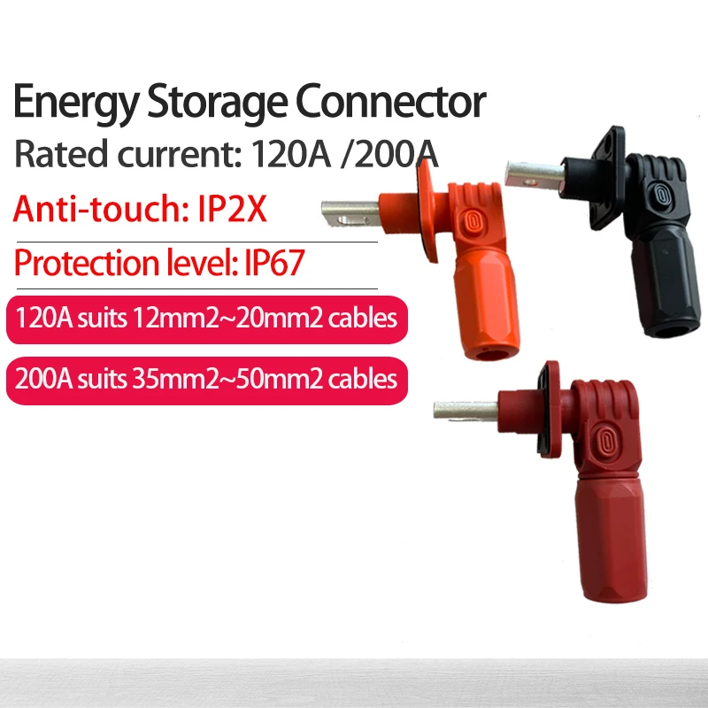 New Energy Storage Connector 200A 120A  DC 1000V Quick Plug Socket Red Copper Right Angle Plug Single Core Elbow Power Connector