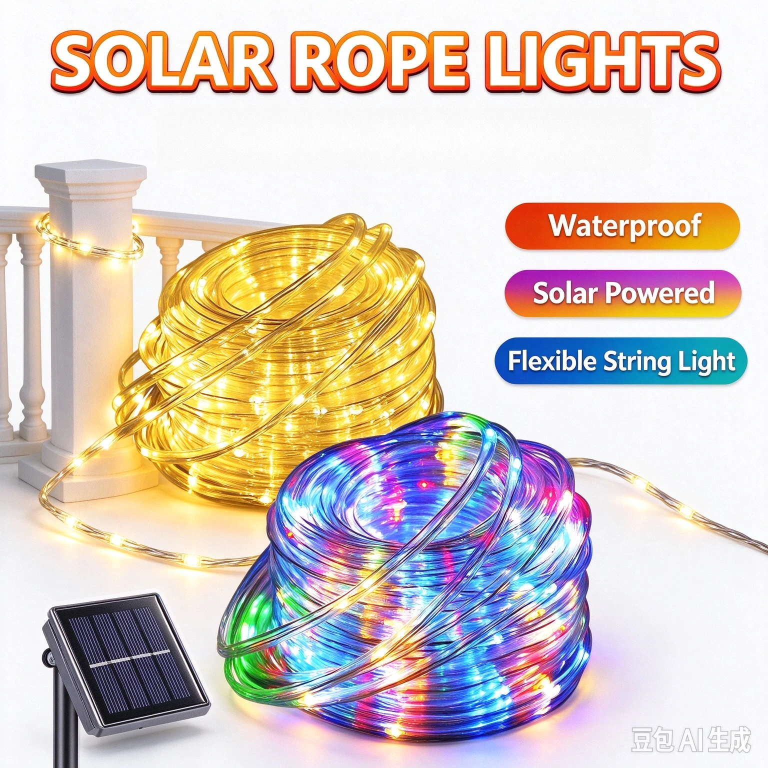 Solar Rope Lights, LED Solar String Lights, 8 Modes Waterproof Solar Powered Outdoor Light, Flexible Clear Tube Light For Garden Backyard Patio Deck Pool Tree Decor