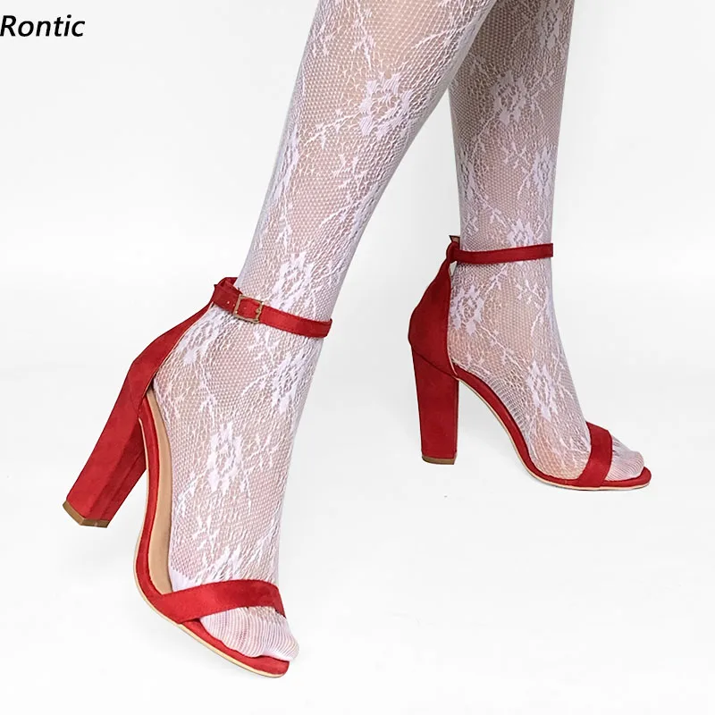 

Rontic Handmade Women Summer Sandals Faux Suede Unisex Chunky Heels Open Toe Gorgeous Purple Red Casual Shoes US Size 5-20