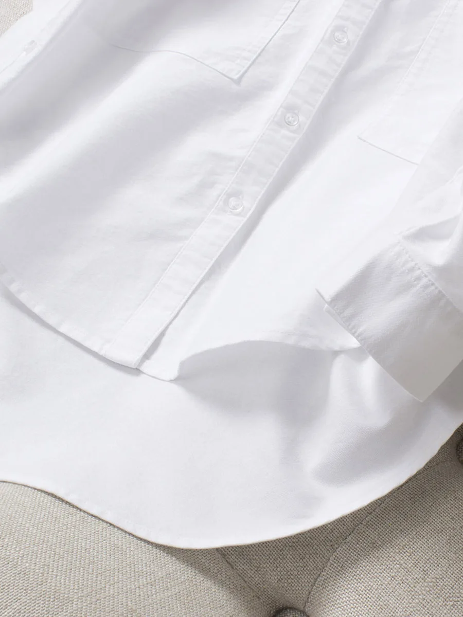 Camicia bianca di media lunghezza da donna in puro cotone Oxford sciolto alla moda e versatile sottile di buona qualità