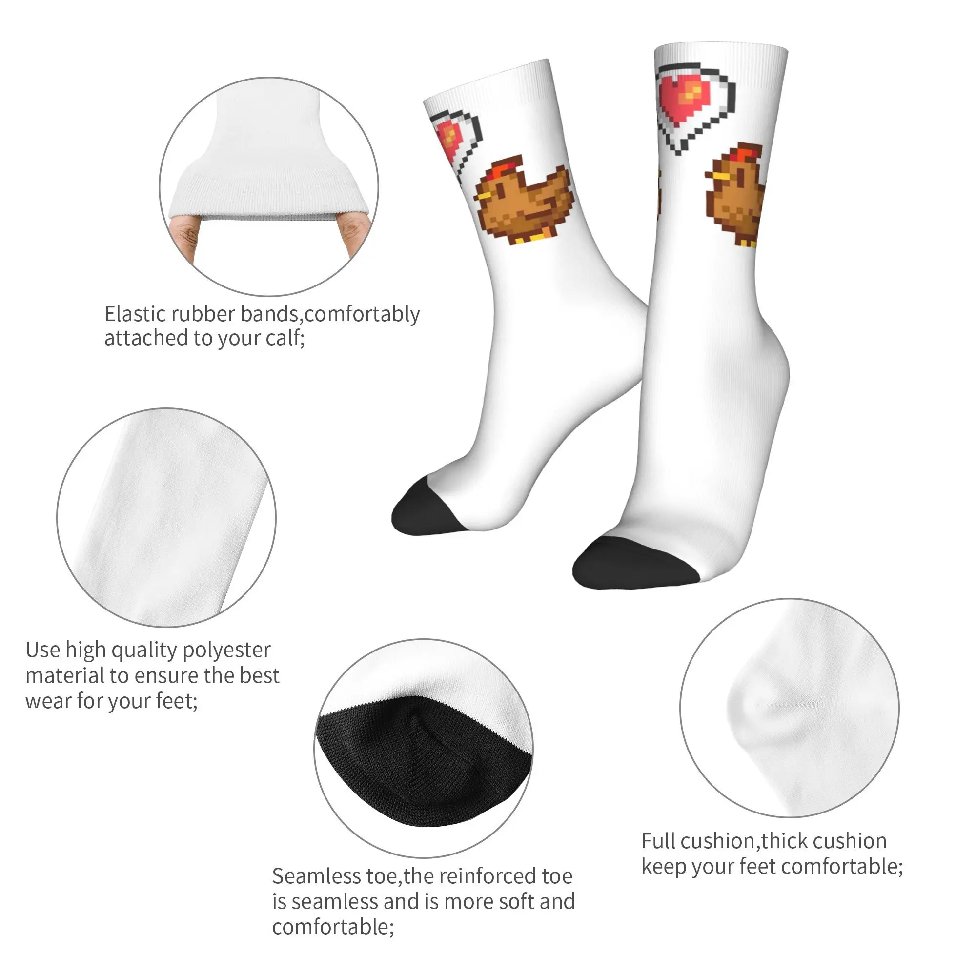 Calzini Stardew Valley Chicken Lov Harajuku Calze super morbide Calzini lunghi per tutte le stagioni Accessori per regali unisex