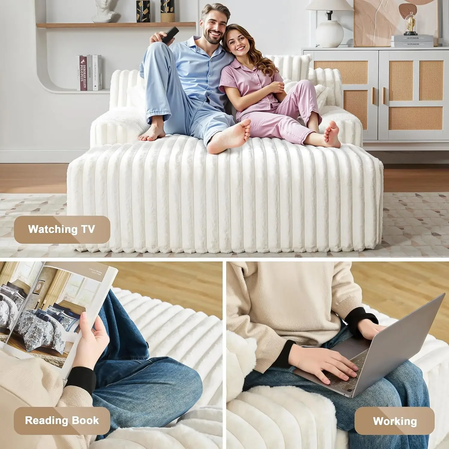 [مخزون محدود، اشتر الآن! ] كرسي صالة كبير الحجم مقاس 53.5 بوصة عرض داخلي، كرسي أريكة بدون عظم مع 4 وسائد، كراسي قراءة مريحة