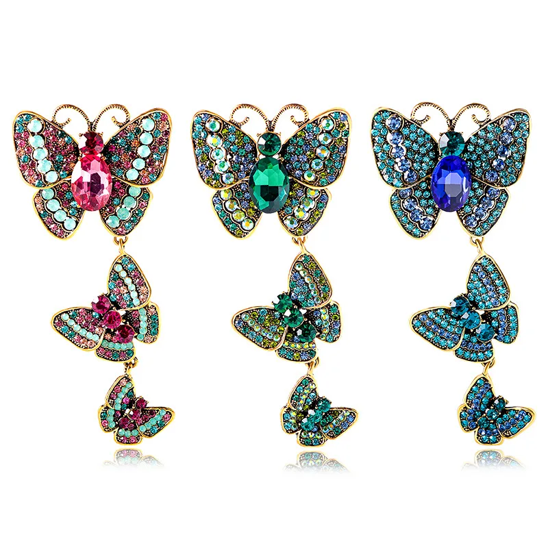 New retro drilling butterfly long brooch animal insect fashion pins accessories versatile clothes bag hat Prickly horse pin