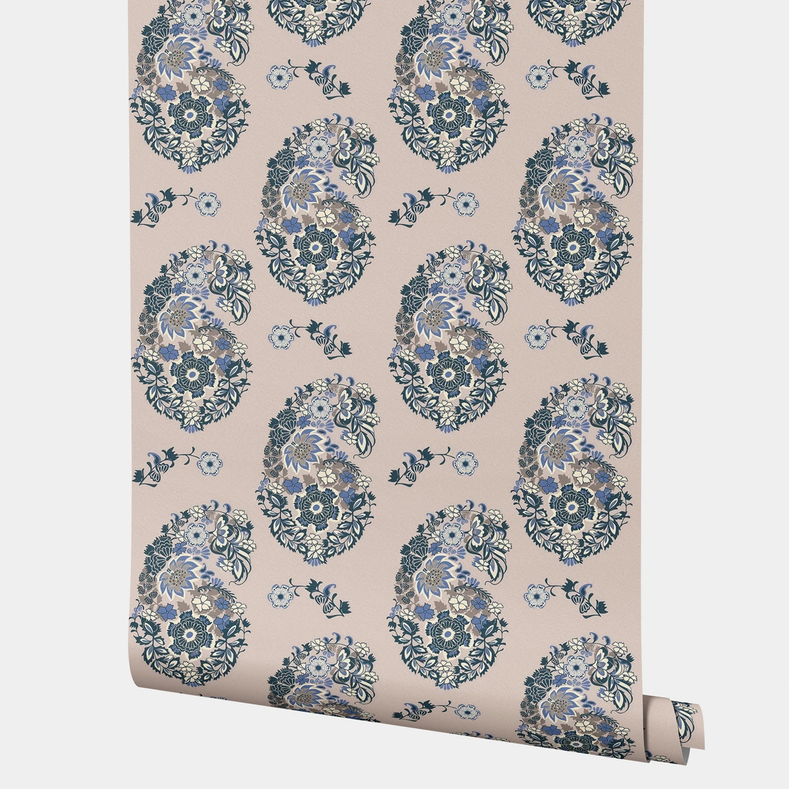 

Винтажные самоклеящиеся обои с узором пейсли, мягкие синие и бежевые наклейки для столовой, декоративная стеновая панель, индивидуальный размер