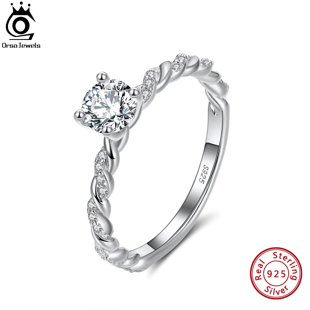 

ORSA JEWELS Sparkling Cubic Zirconia Finger Rings 925 Silver Women Wedding Band Engagement Charm Ring Jewelry Trendy APR06