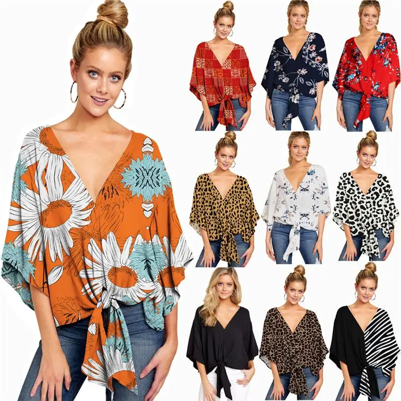 

plus Size Women's Blouse S5Xl Spring Summer Ladies irt Tops Floral Print Five-Quarter Sve Chinese Faion