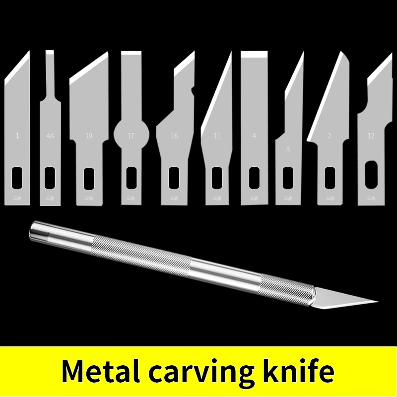 

10pcs Metal Carving Knife Pen Style Art Seal Cutting Manual Combination Paper Cuttings Non-Slip Gadget DIY Precision Repair Tool