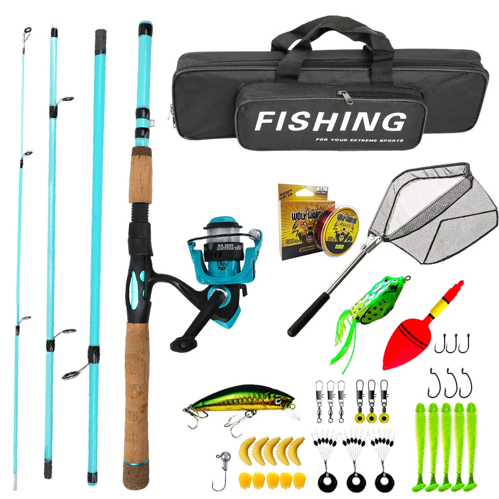 set-completo-canna-da-pesca-pronta-all'uso-con-mulinello-spinning-pinza-per-pesci-guadino-esche-morbide-e-dure-galleggianti-e-borsa-portaoggetti