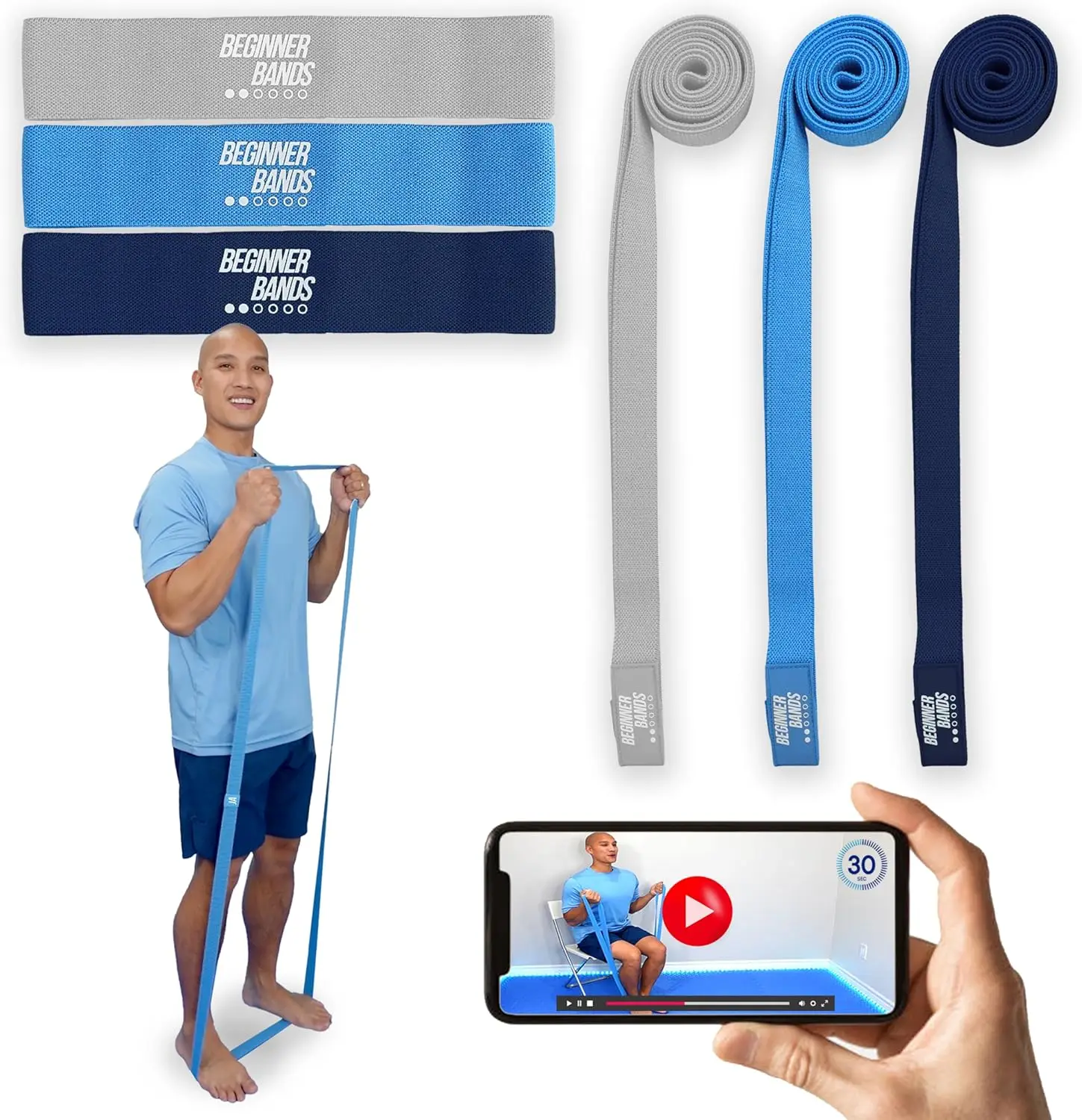 

6-Piece Beginner Exercise Bands Set for Seniors & Limited Mobility – Gentle Resistance, Soft Fabric, Door Kit & Bag Included