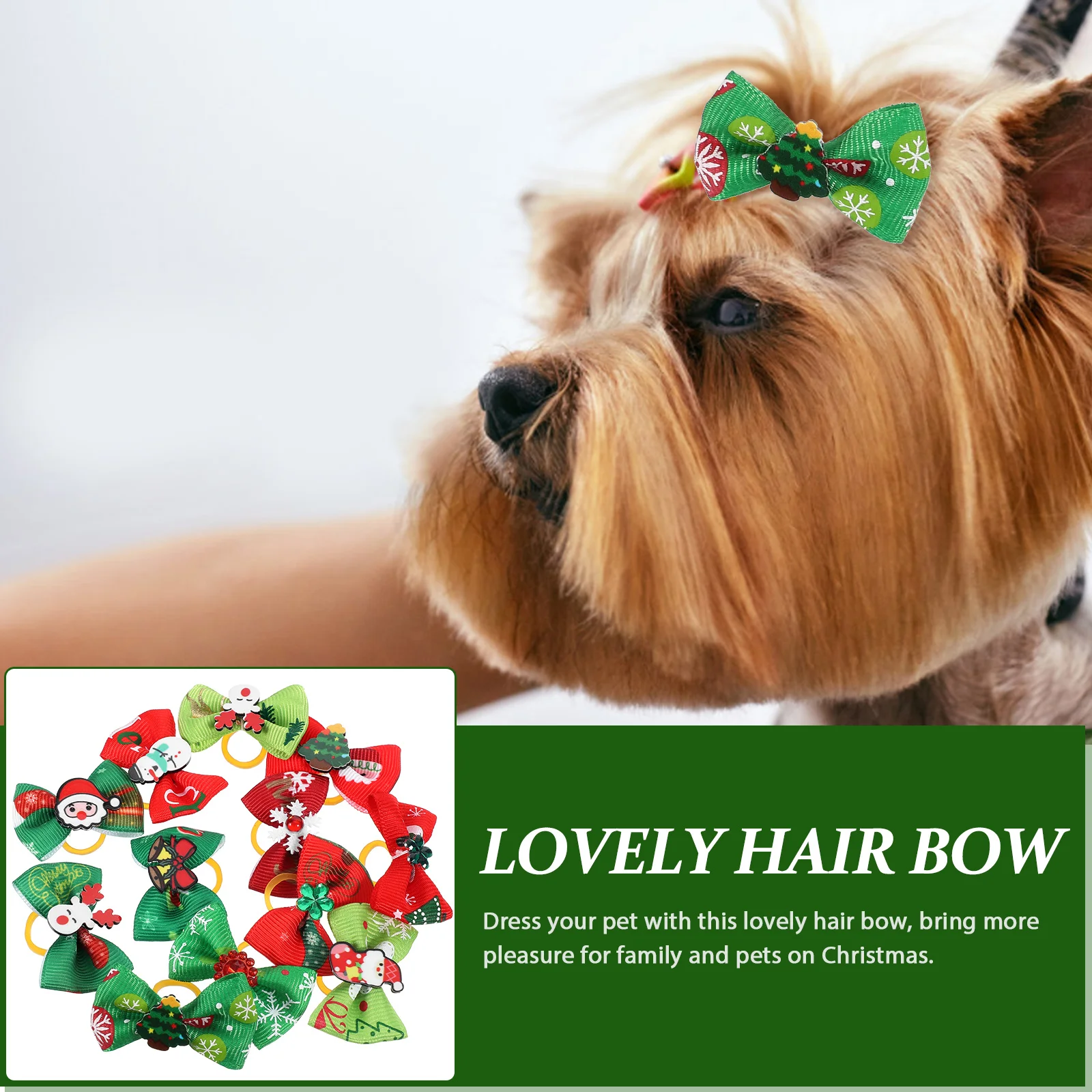 50Pcs Pet Dogs Christmas Hair Bows Puppy Hair Bow with Rubber Bands Christmas party decor Pet hairdress Supplies (losowy styl)