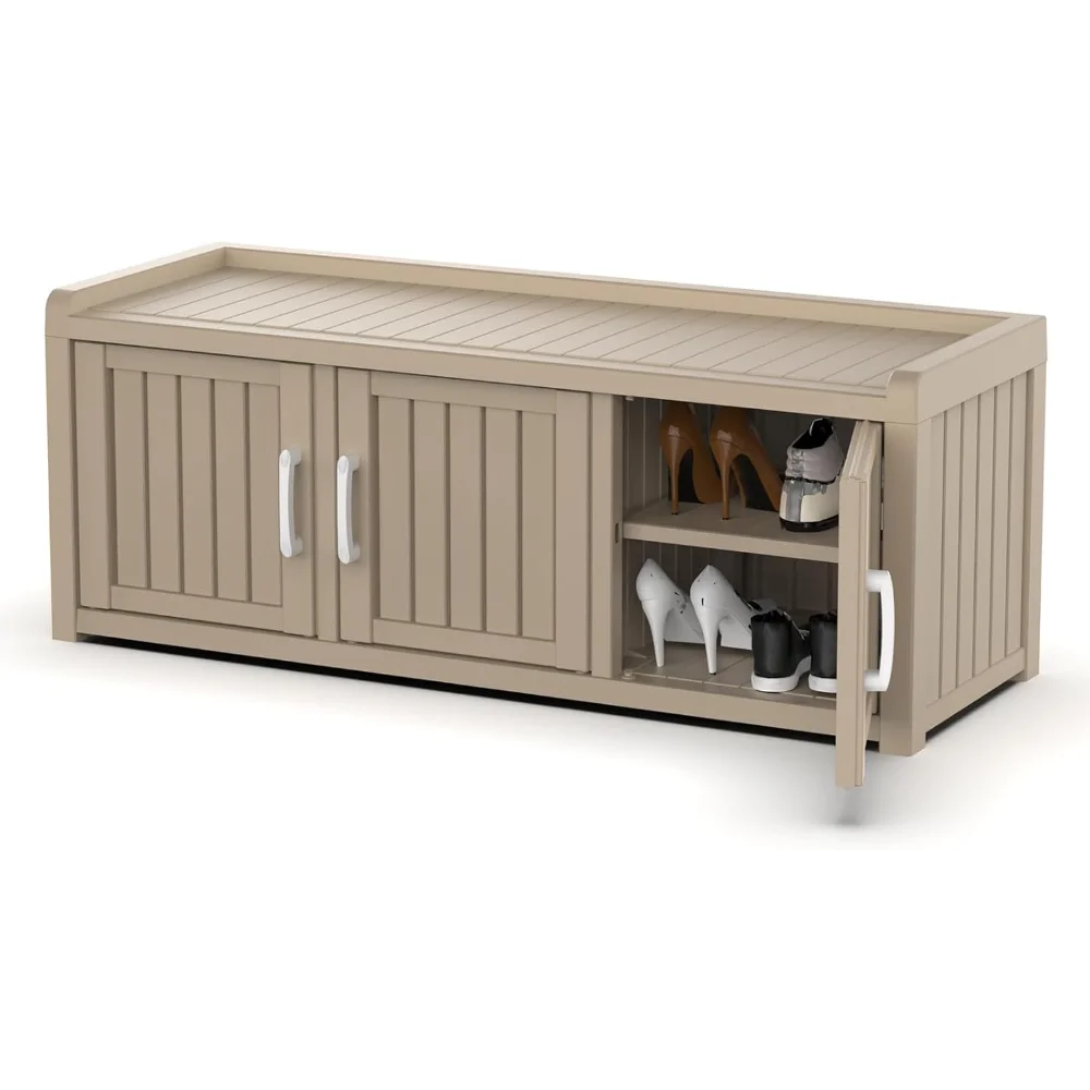 

indoor Outdoor Shoe Storage Cabinet,Waterproof Shoe Cabinet with Adjustable Shelves,Multifunctional Resin Storage Bench