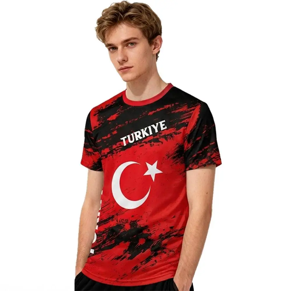 2026 New Turkish Flag 3D Printed Soccer Jersey Teenager Summer Breathable Quick-Drying T-Shirt Men's Outdoor Football Sports Top