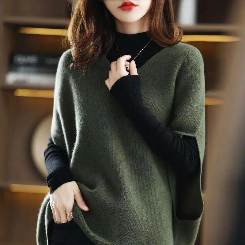 2025 Autumn and Winter New Loose Bat Sleeve Top Sweater Vest V-neck Knitted Vest