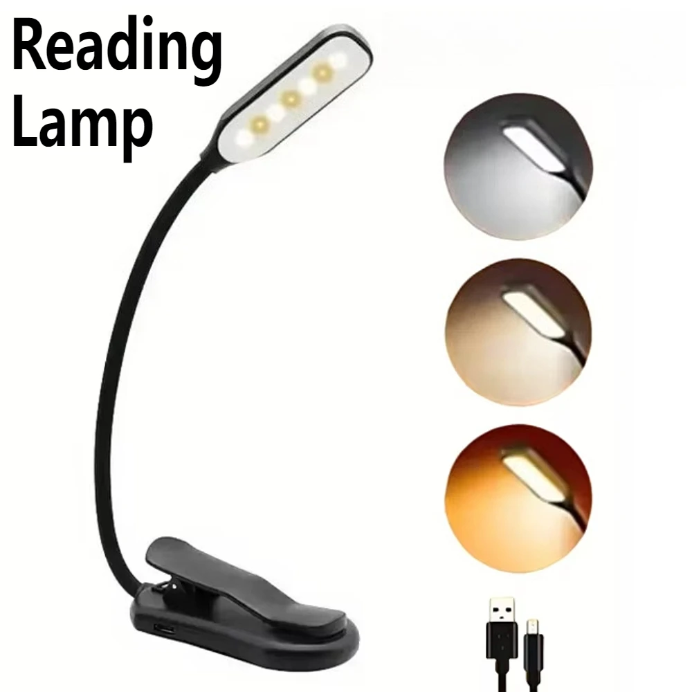 LED Reading Lamp With Clip No Harm To Eyes Bedside Lamp Portable Three-Speed Dimming Work Lights Night lighting