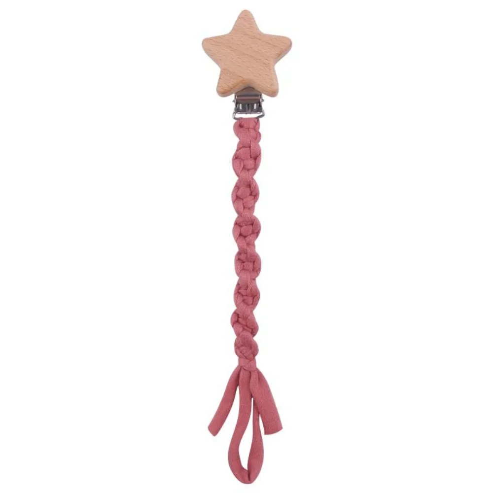 Portable Handmade Pacifier Clips Braided Cotton Anti-drop Soother Clip Chain Wooden Elastic cloth tape Teething