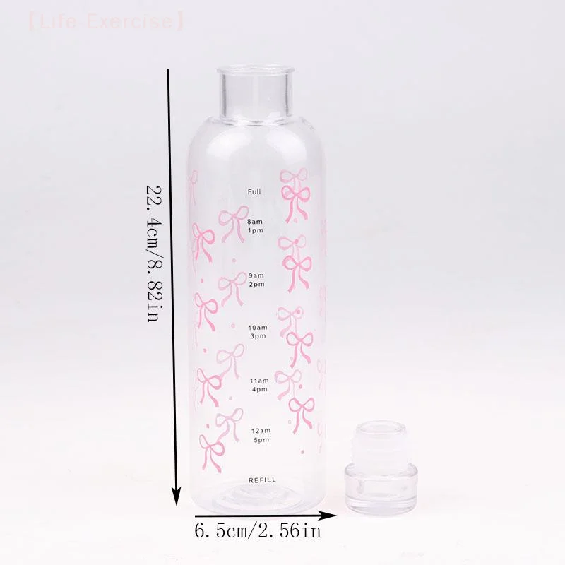 Bottiglia d'acqua in plastica con fiocco Kawaii con tazza d'acqua trasparente in scala temporale per sport all'aria aperta che bevono bottiglia d'acqua per succo di latte da 500 ml
