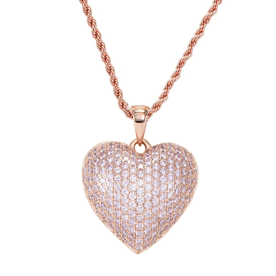 

VANAXIN Rose Gold Color Unique Heart Pendant Necklace for Women Full Paved Pink Zircon With Party Wedding Daily Jewelry