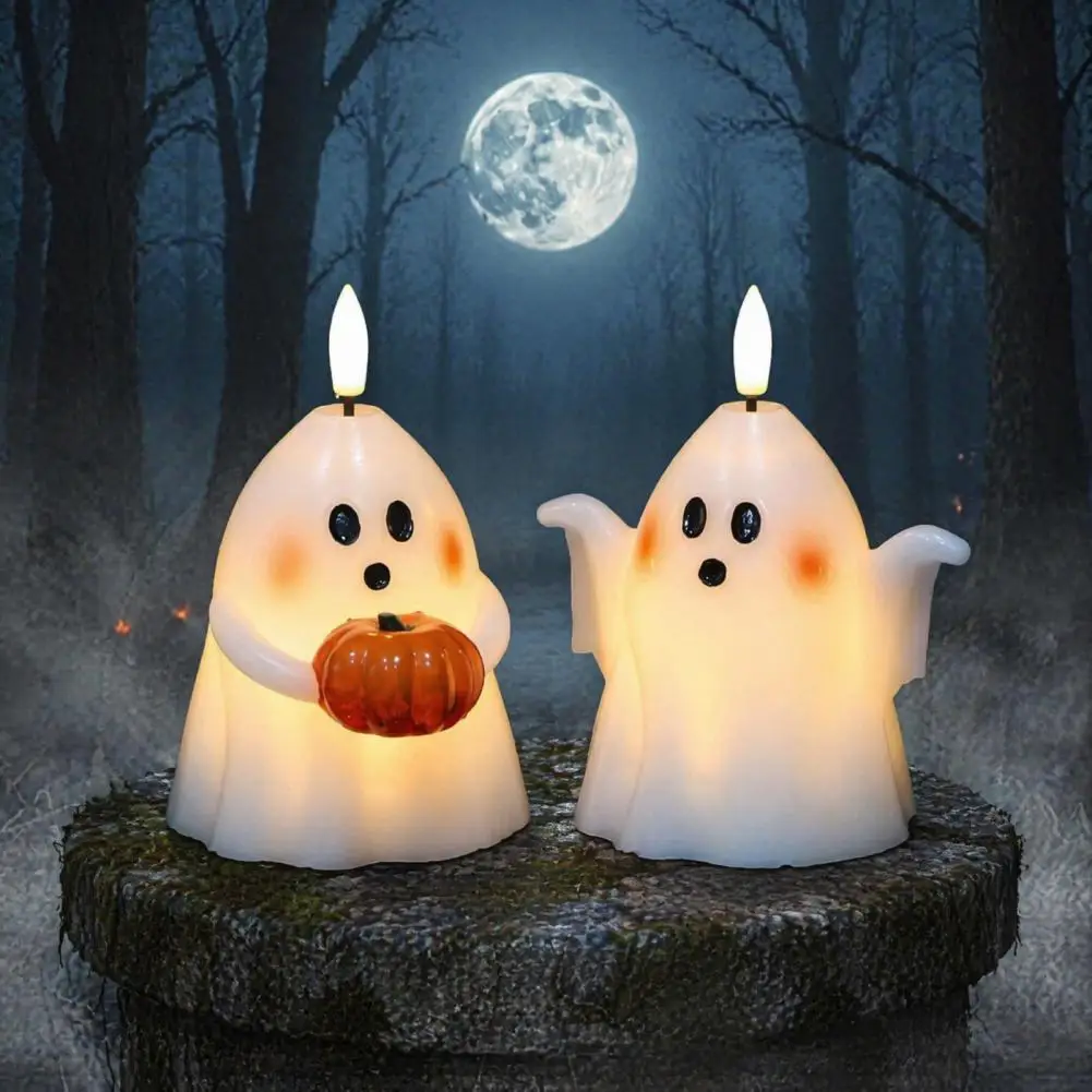 Funny Ghost Figurine Lights Halloween Ghost Decoration Halloween Ghost Flameless Candles Cute Holding Boo Letter for Party