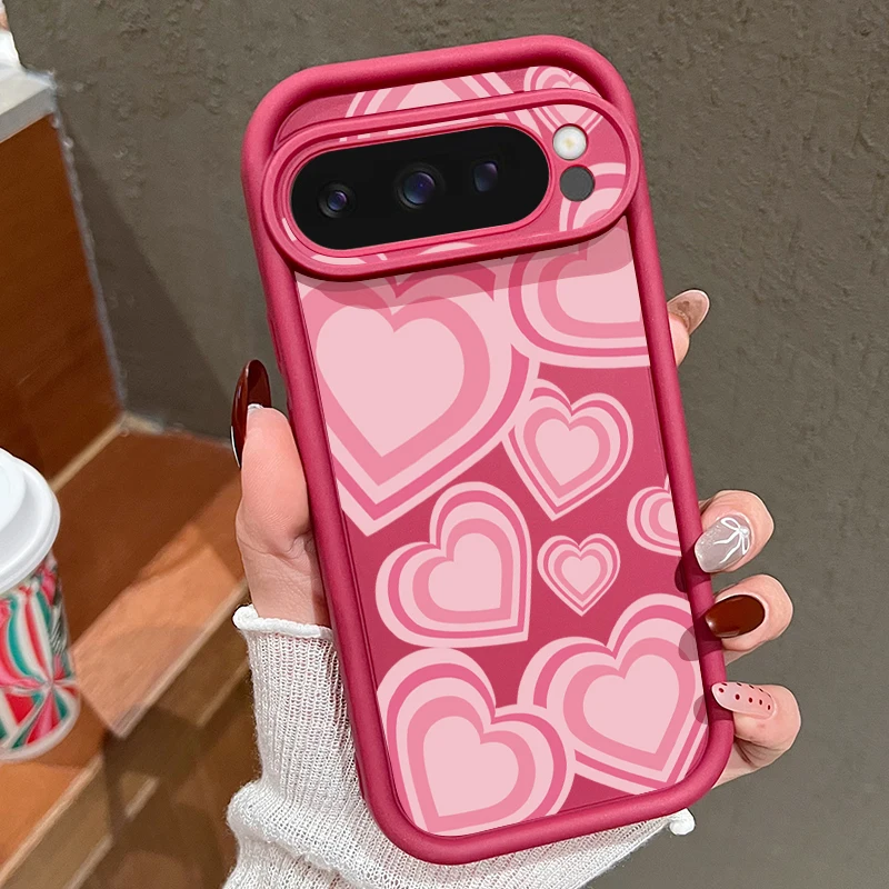 Rosa Herzförmiges Muster Handyhülle für Google Pixel 10 9 7 8 Pro 9A 8A 7A Pixel 9 10 Pro XL Stoßfeste Einfarbige Weiche Schutzhülle
