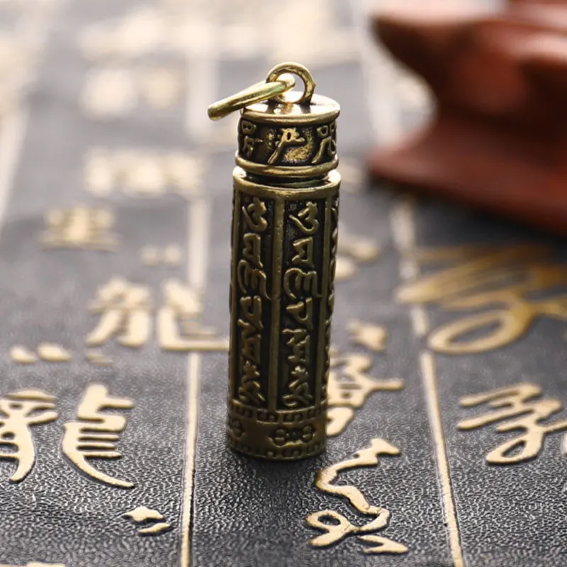 Brass Cylinder Pendant Keychain Hanging Jewelry Pill Box Medicine Container High Quality Fashionable