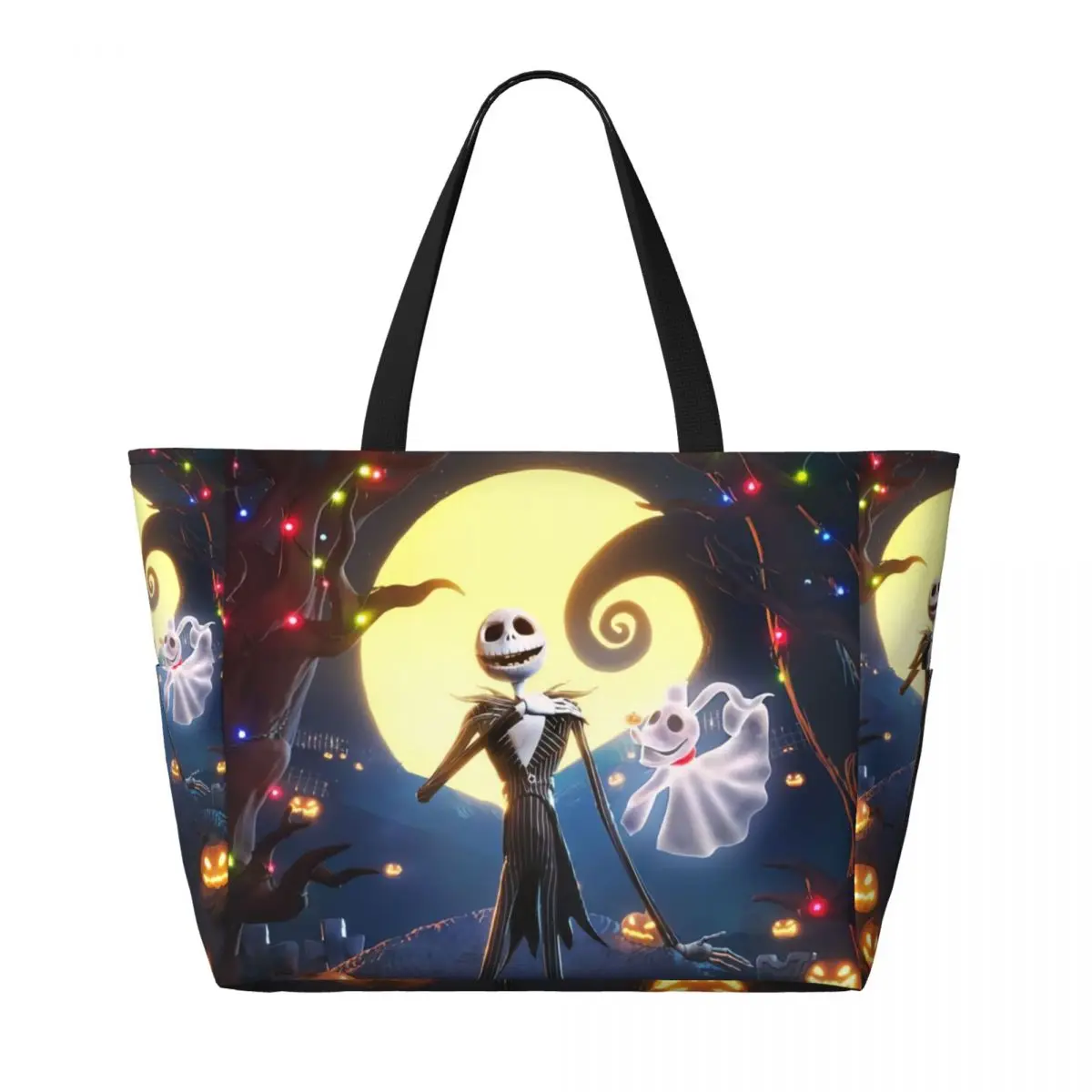 Borsa Tote personalizzata grande Horror Christmas Nightmare Jack Skellington per le donne borsa da viaggio da spiaggia per palestra con tracolla di