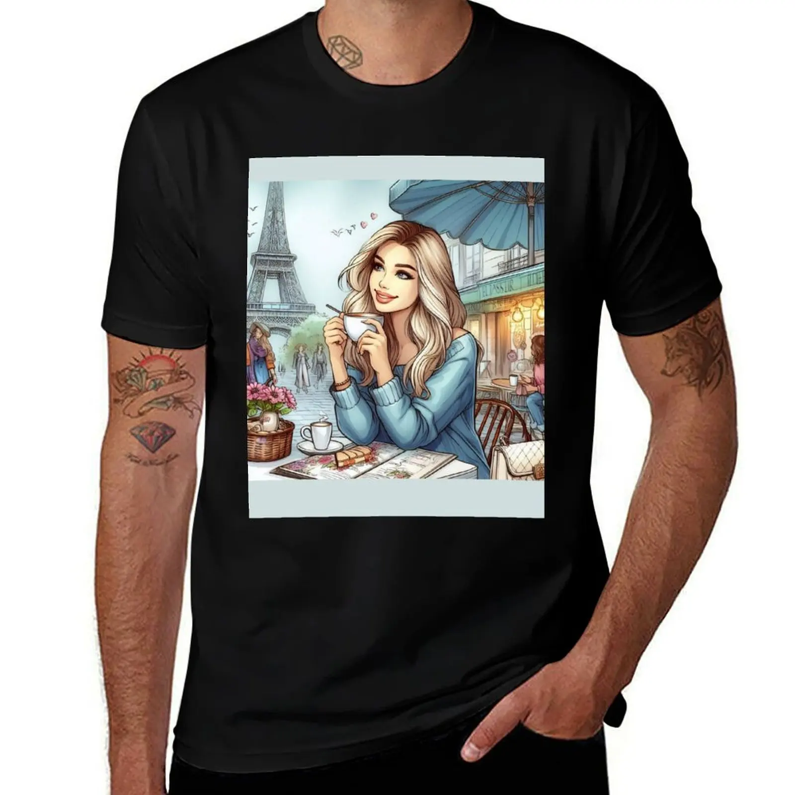 

Having a cofee in Paris! T-Shirt cotton t shirts high quality anime t shirts oversize T-Shirt