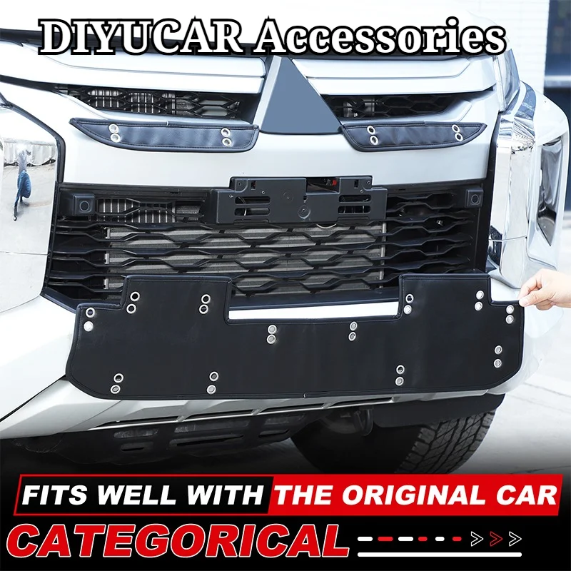 

For Mitsubishi L200 Triton 2019-2023 Leather Black Car Front Engine Grille Antifreeze Cover Trim Exterior Accessories