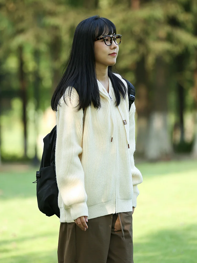 

Loose Women's Knitted Hoodie Sweater Thiened Autumn Winter Cardigan Coat Casual Versatile Nylon Fiber Commute Sle Long Sl...