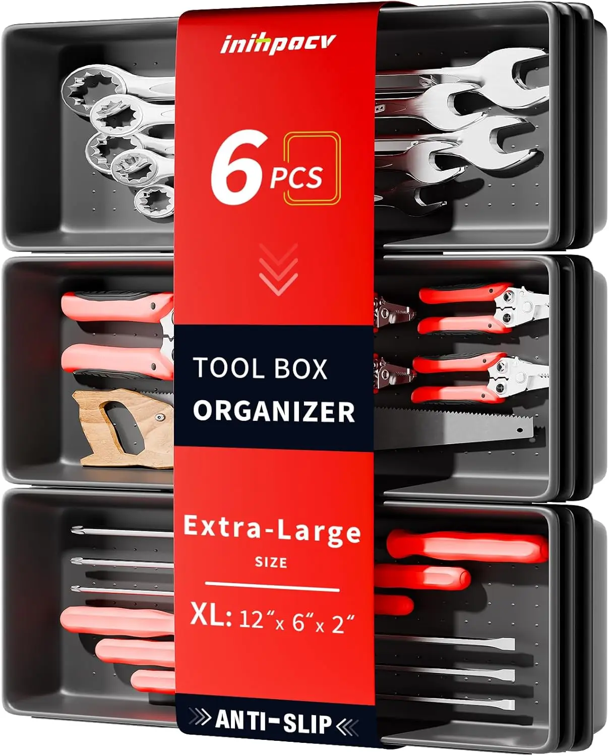 

6 PCS Extra-Large Tool Box Drawer Organizer Trays, Non-Slip Pads, Heavy-Duty for Garage & Workbench