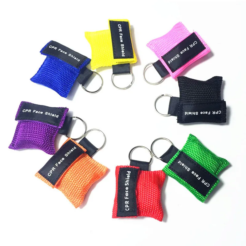 10Pcs Portable Keychain CPR Resuscitator Mask Mouth to Mouth Breath Emergency CPR Face Shield Pocket Key Ring First Aid Training