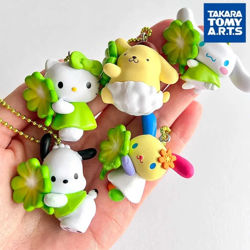 Takara Tomy Sanrio Four Leaf Clover Pendant Keychain Gashapon Capsule Hello Kitty Cinnamoroll Bag Decoration For Adult