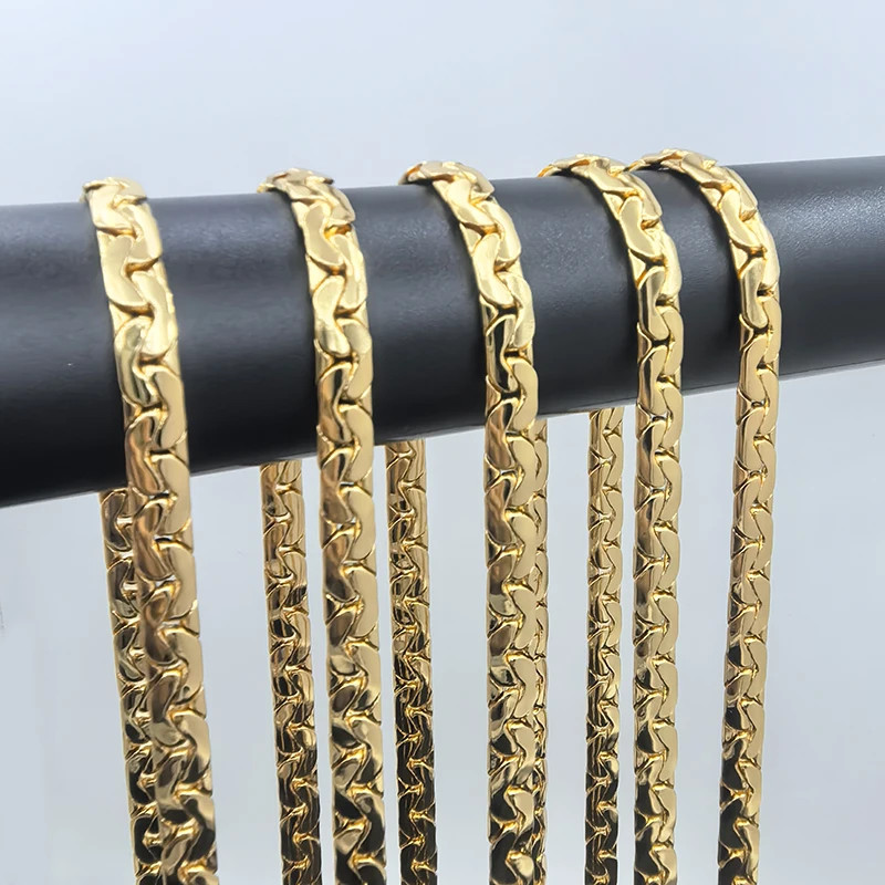 قلادة ذهبية اللون سلسلة كوبية للرجال والنساء 7 مللي متر 18 بوصة موضة الهيب هوب مجوهرات بسيطة هدية عيد ميلاد