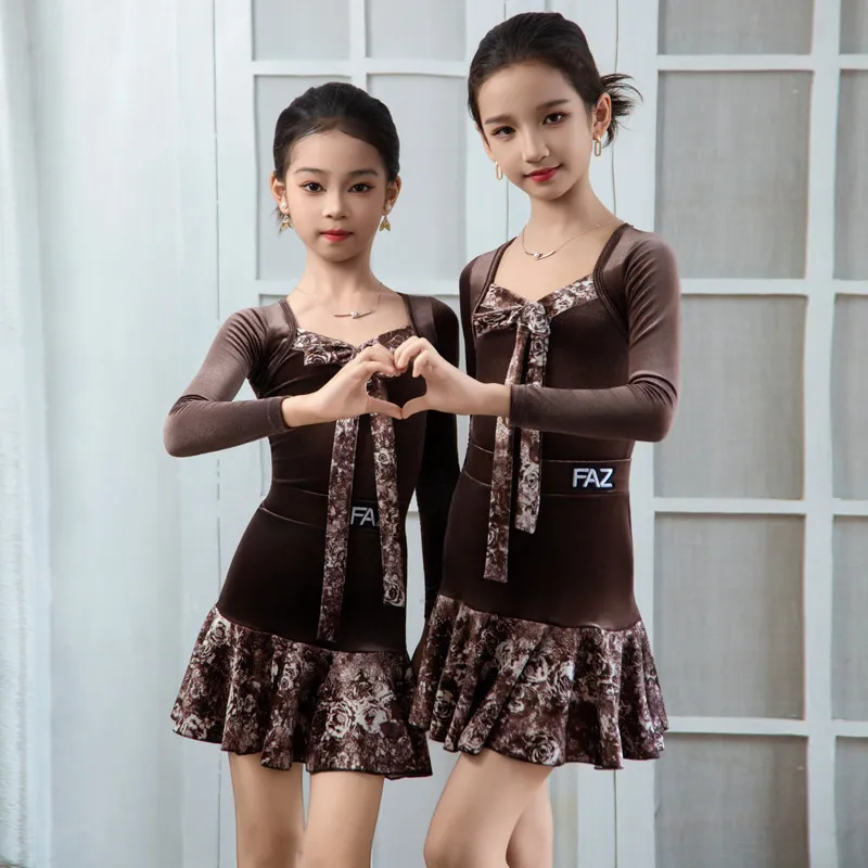 

Children's Latin dance training performance outfit, girl's high-end performance dress, practice dance separate training suit
